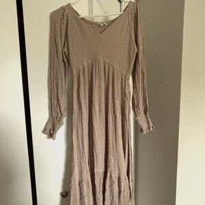 Baltic Born Lainey Smocked Dotted Midi Dress | Beige - M